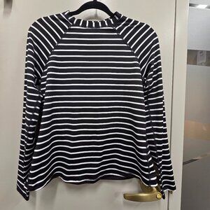 Kona Sol Black & White Striped Long‑Sleeve Swim Top